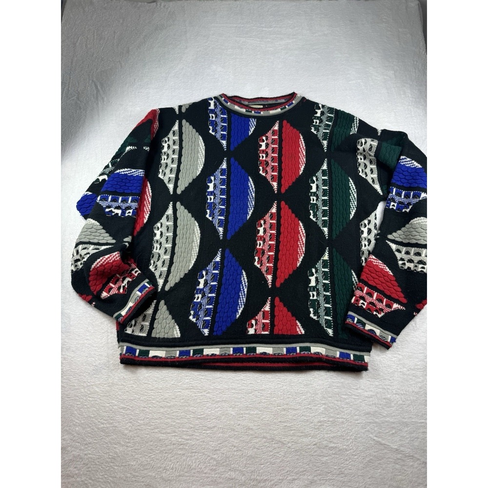 Delf Sweater Men XXL Multicolor 3D Knit Coogi Style Retro 90s Y2K Hip Hop Biggie
